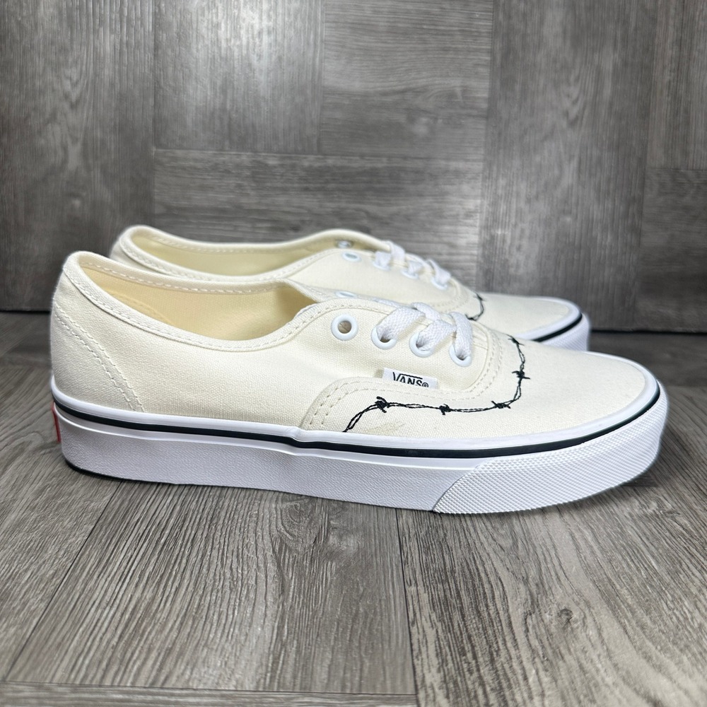 Vans Authentic Barbed Wire Sneakers Women 6 Cream Low Top Embroidery NEW 500714